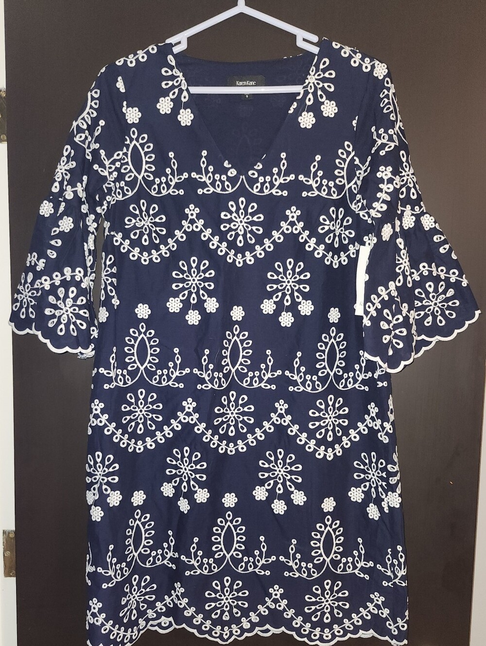 Karen Kane Navy and White Embroidered Midi Dress